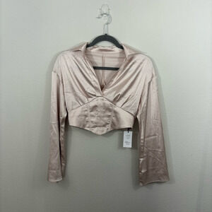 Cider XS Top Collar V-Neck Long Sleeve Wide Sleeve Zipper Back